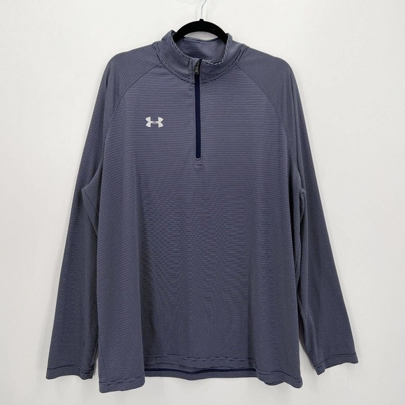 Under Armour Shirt Mens 2XL Blue Striped Loose Grizzlies 1/4 Zip Heat Gear - Picture 1 of 10